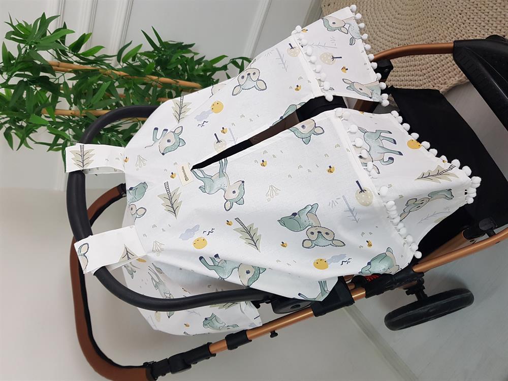 Ağaçlı Ceylan Ponponlu Bebek Puset Örtüsü