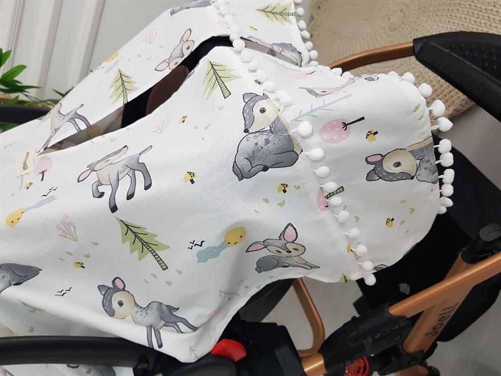 Ağaçlı Ceylan Ponponlu Bebek Puset Örtüsü