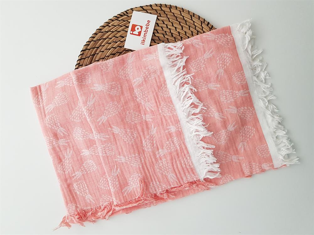 Ananaslı Püsküllü Müslin Bebek Battaniyesi 120x120