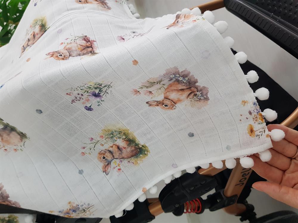 Anne Tavşan Müslin Fermuarlı Puset Örtüsü ve Minderi