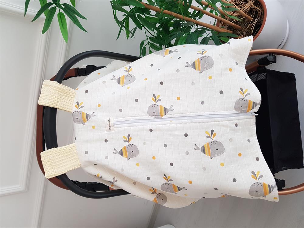 Balinalı Çift Taraflı Bebek Puset Örtüsü