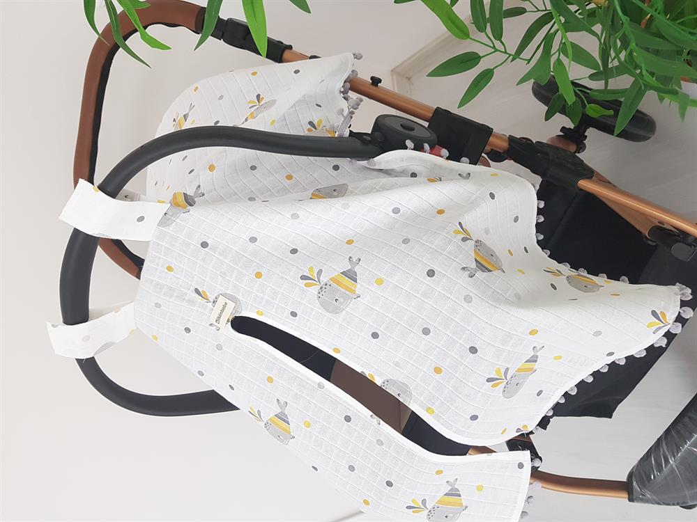 Balinalı Ponponlu Bebek Puset Örtüsü