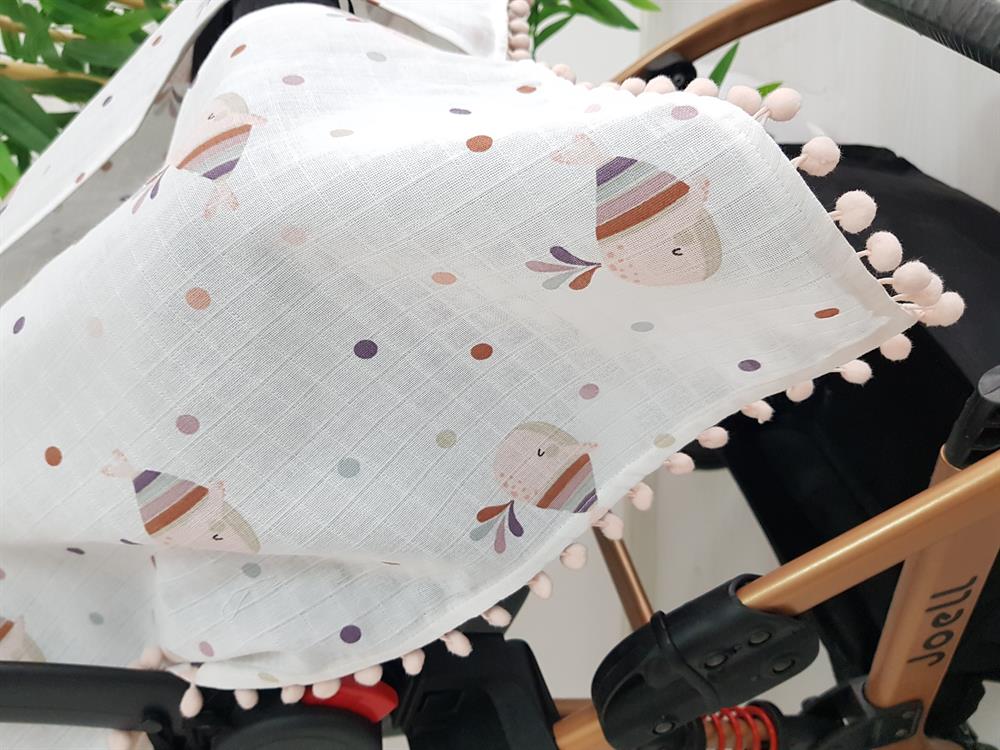 Balinalı Ponponlu Bebek Puset Örtüsü