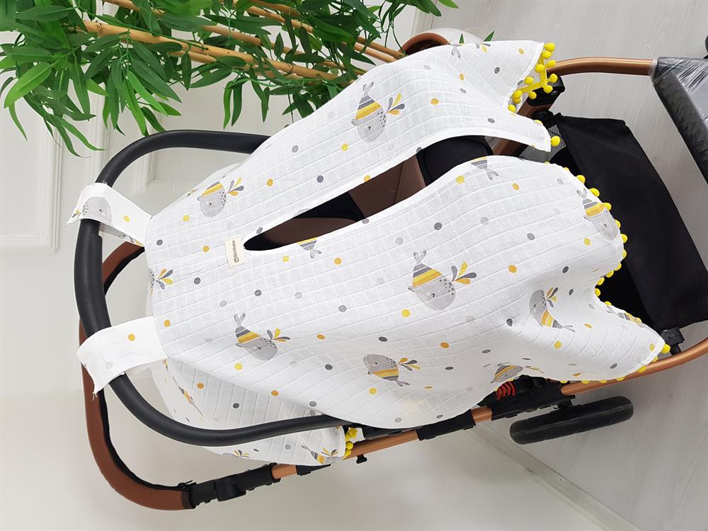 Balinalı Ponponlu Bebek Puset Örtüsü