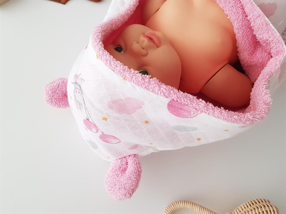 Balonlu Müslinli Çift Taraflı Kundak Bebek Havlusu 80x80