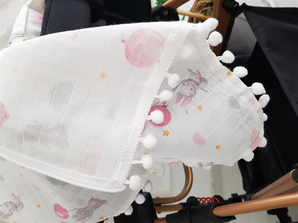 Balonlu Ponponlu Fermuarlı Bebek Puset Örtüsü