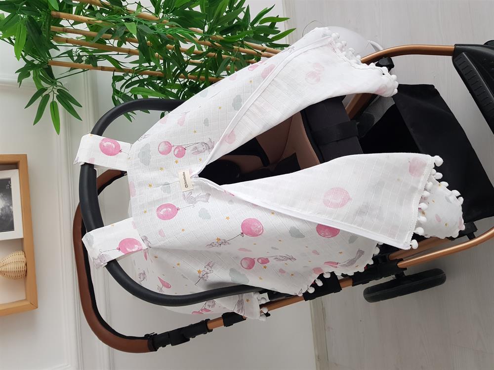 Balonlu Ponponlu Fermuarlı Bebek Puset Örtüsü