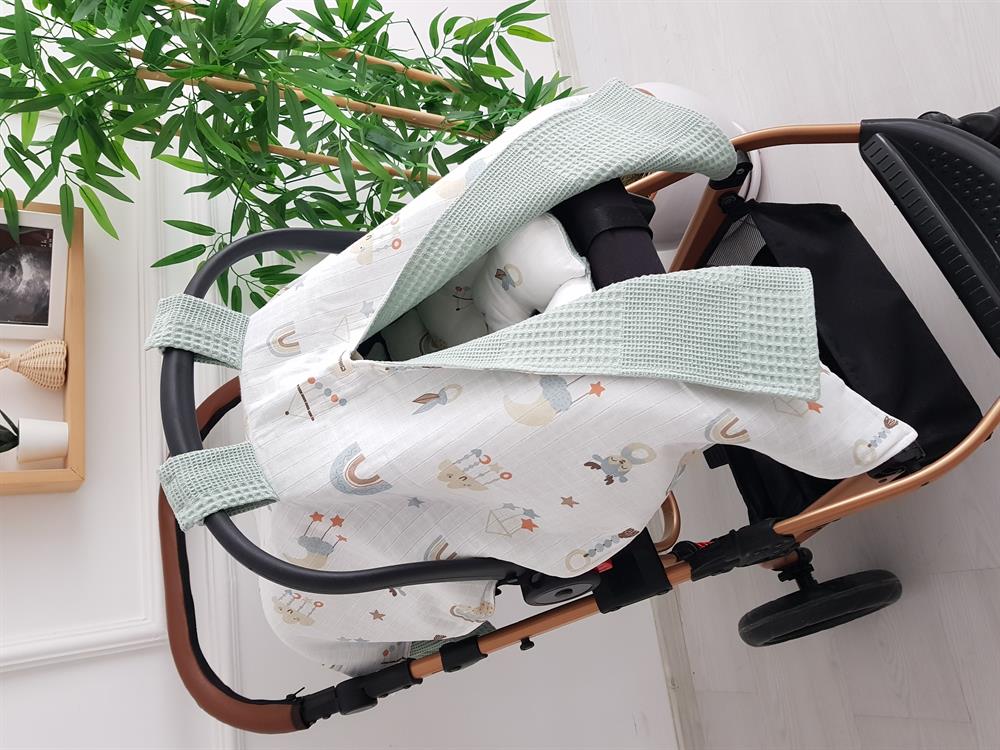 Bulut Desen Çift Taraflı Bebek Puset Örtüsü , Puset Minderi