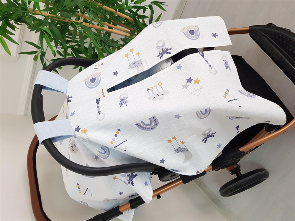 Bulut Desen Çift Taraflı Bebek Puset Örtüsü , Puset Minderi