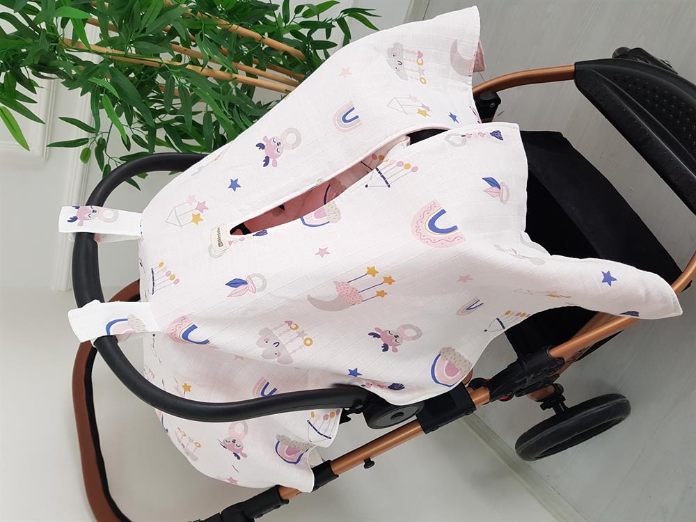 Bulut Desen Çift Taraflı Bebek Puset Örtüsü , Puset Minderi