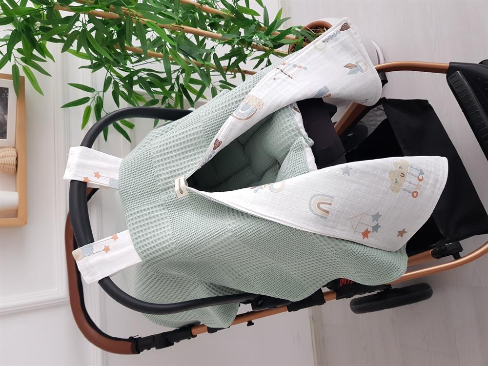 Bulut Desen Çift Taraflı Bebek Puset Örtüsü , Puset Minderi