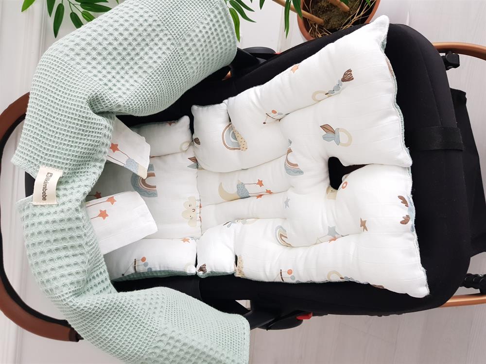 Bulut Desen Çift Taraflı Bebek Puset Örtüsü , Puset Minderi