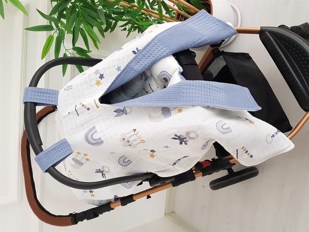 Bulutlu Çift Taraflı Bebek Puset Örtüsü , Puset Minderi