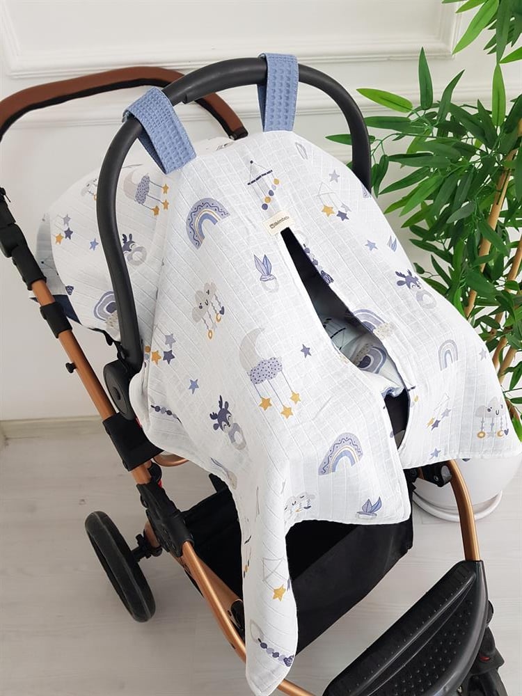 Bulutlu Çift Taraflı Bebek Puset Örtüsü , Puset Minderi