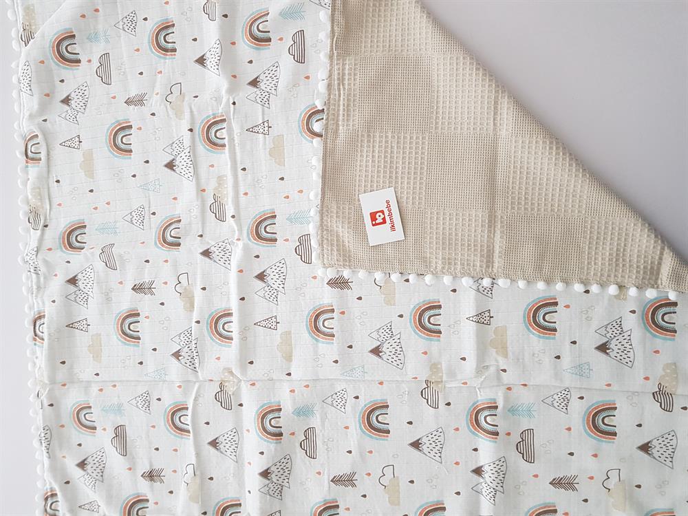 Bulutlu Gökkuşağı Pikeli Bebek Battaniyesi 85x90