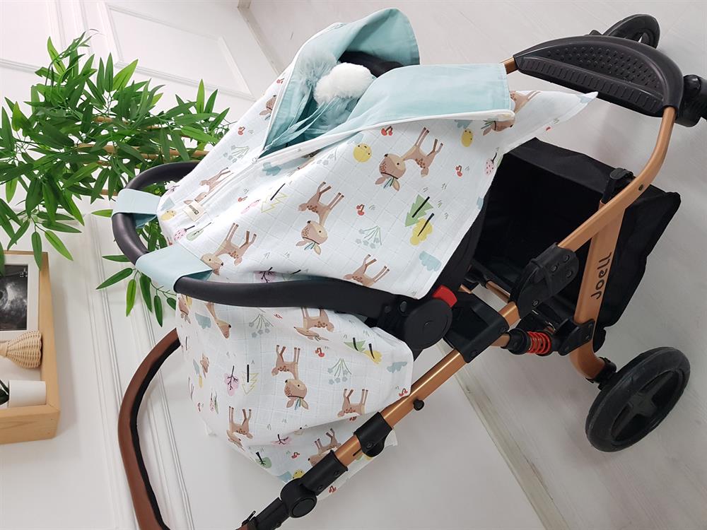 Ceylanlı Büyük Ponponlu Fermuarlı Bebek Puset Örtüsü ve Puset Minderi