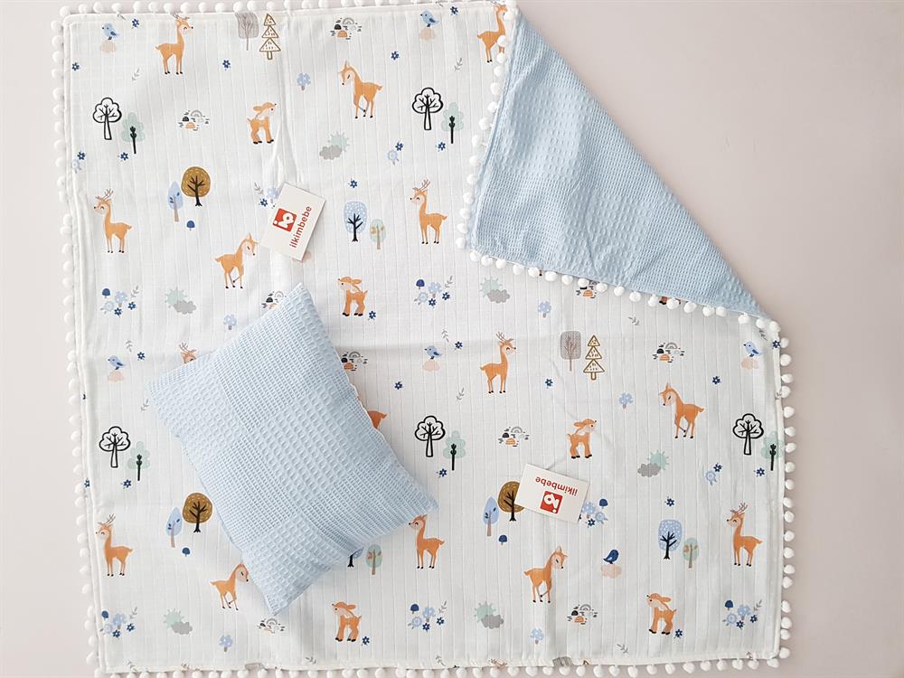 Ceylanlı Pikeli Bebek Battaniyesi ve Yastık Seti 85x90