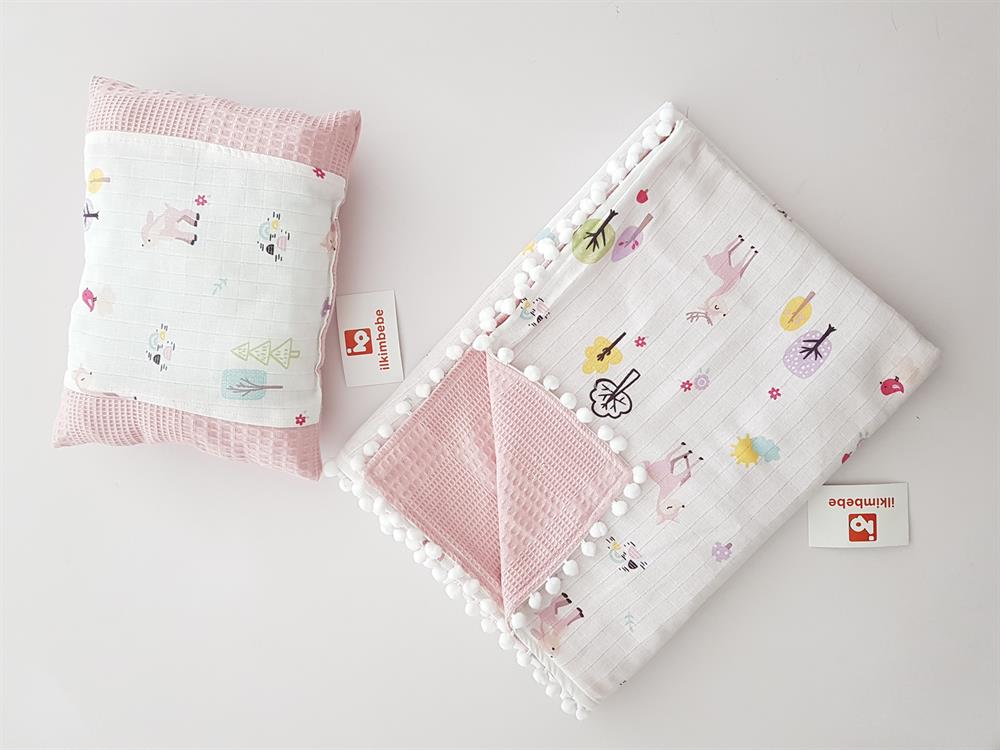 Ceylanlı Pikeli Bebek Battaniyesi ve Yastık Seti 85x90