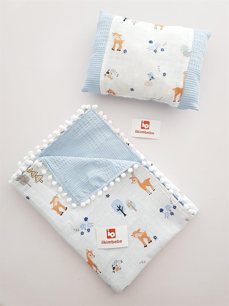 Ceylanlı Pikeli Bebek Battaniyesi ve Yastık Seti 85x90