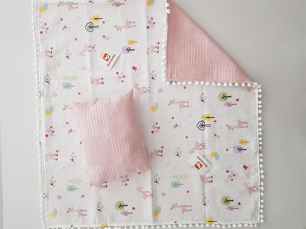 Ceylanlı Pikeli Bebek Battaniyesi ve Yastık Seti 85x90