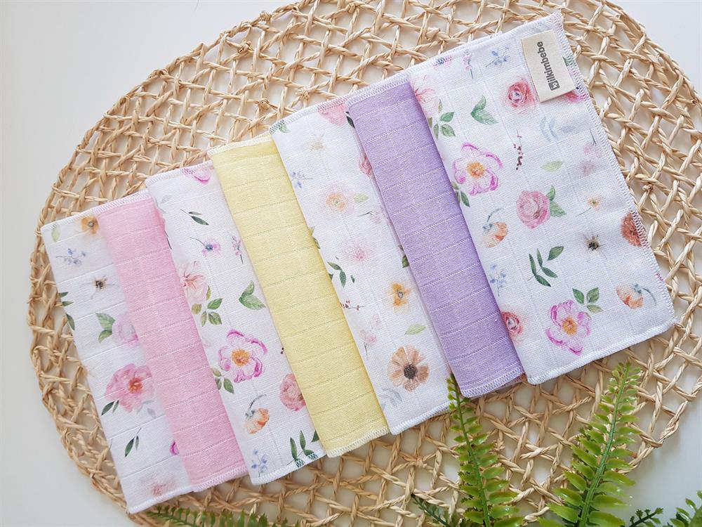 Çiçekli 7li Müslin Bebek Ağız Silme Mendili