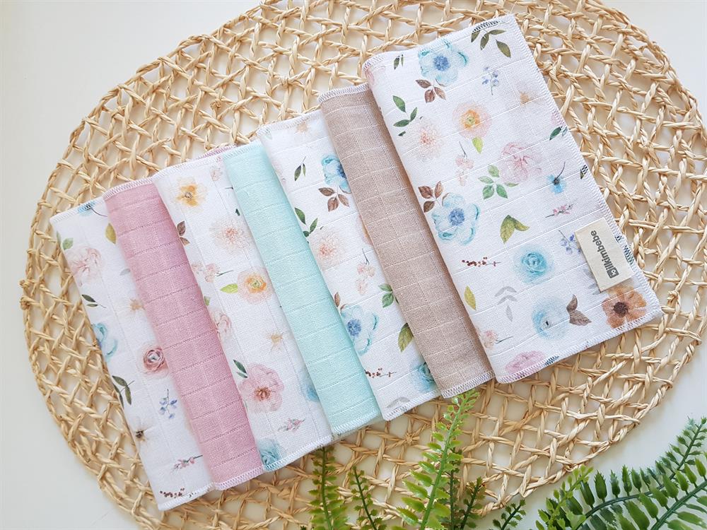 Çiçekli 7li Müslin Bebek Ağız Silme Mendili
