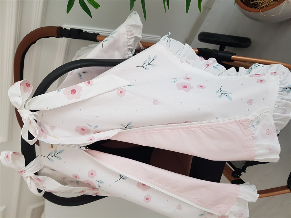 Çiçekli Fırfırlı Bebek Puset Örtüsü