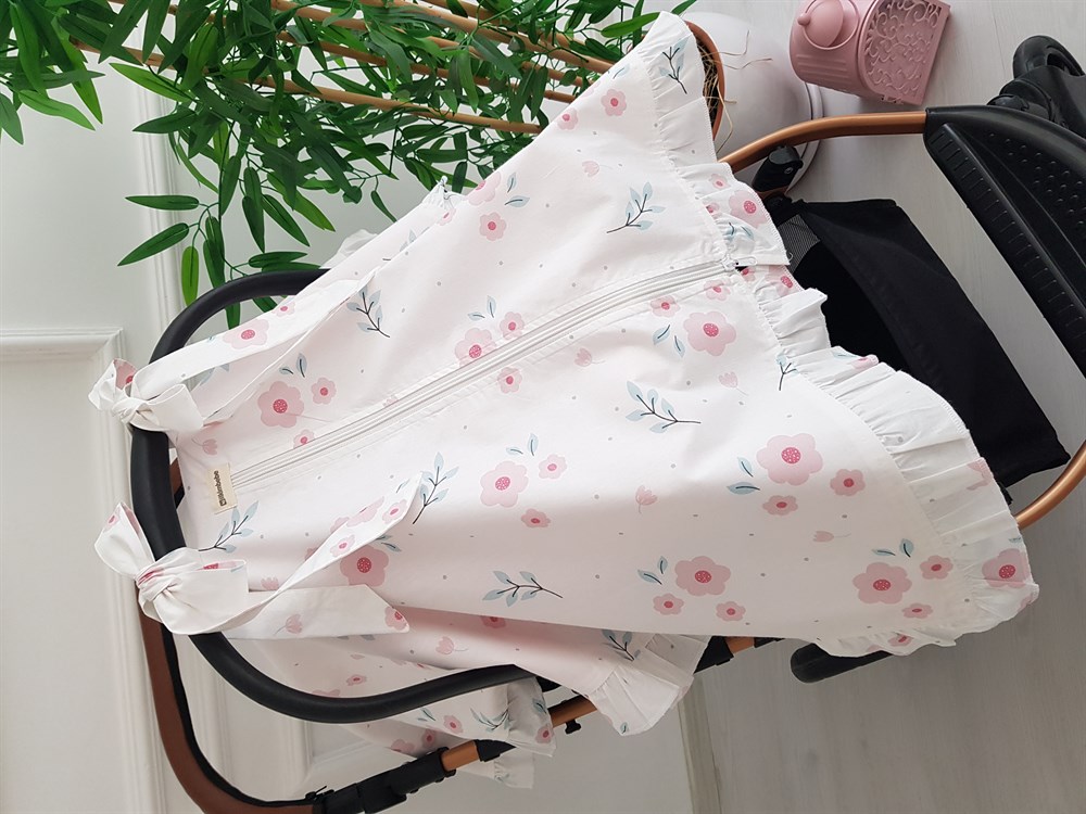 Çiçekli Fırfırlı Bebek Puset Örtüsü