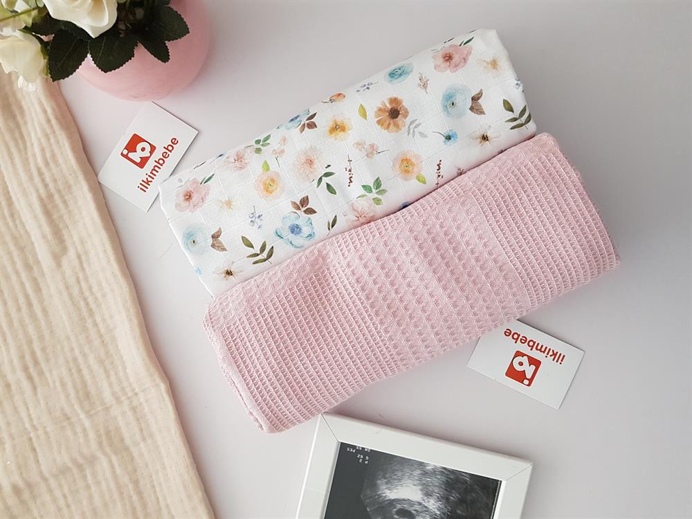 Çiçekli Müslin Pike 2li Bebek Battaniyesi