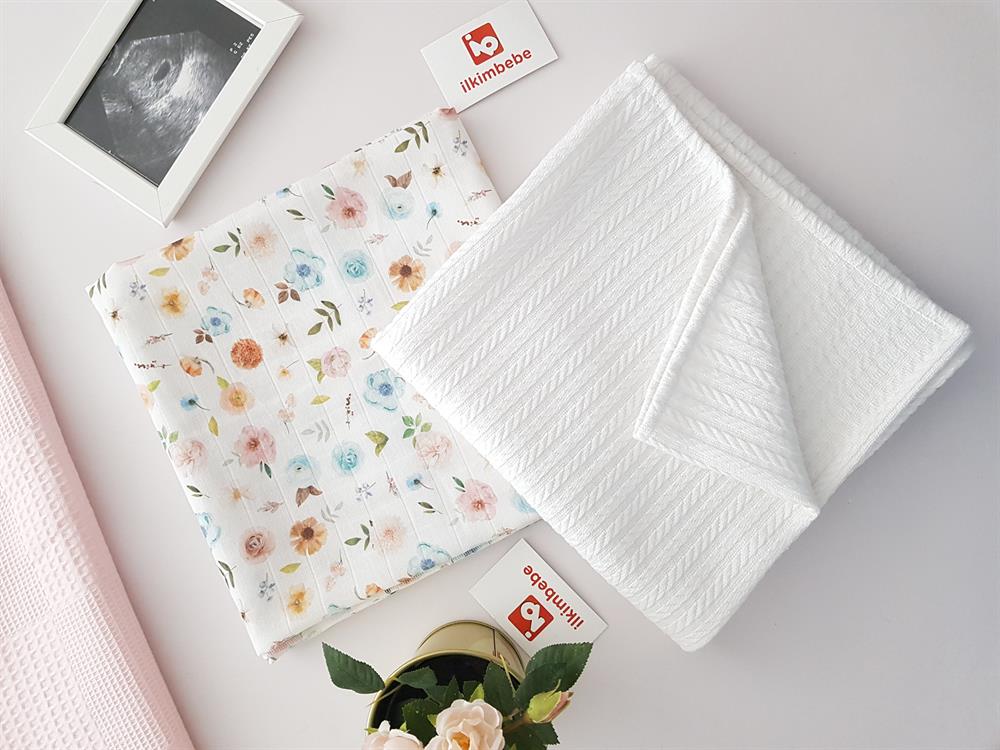 Çiçekli Müslin Pike 2li Bebek Battaniyesi