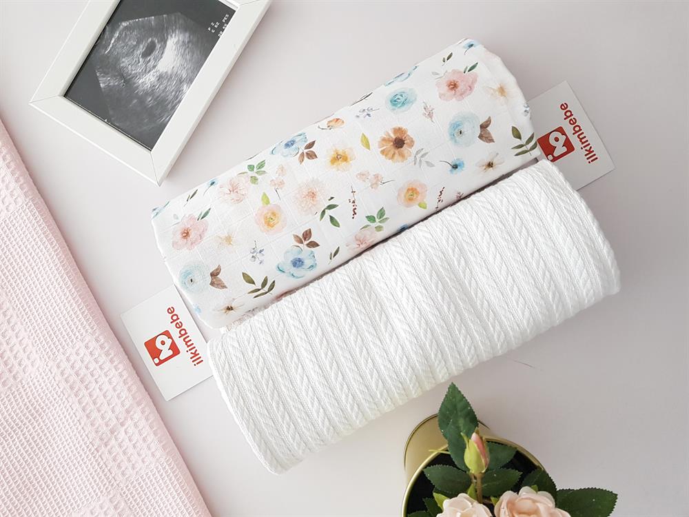 Çiçekli Müslin Pike 2li Bebek Battaniyesi