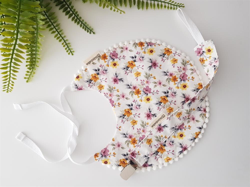 Çiçekli Bebek Önlük , Emzik Askısı Seti