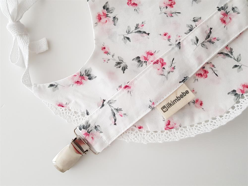 Çiçekli Bebek Önlük , Emzik Askısı Seti