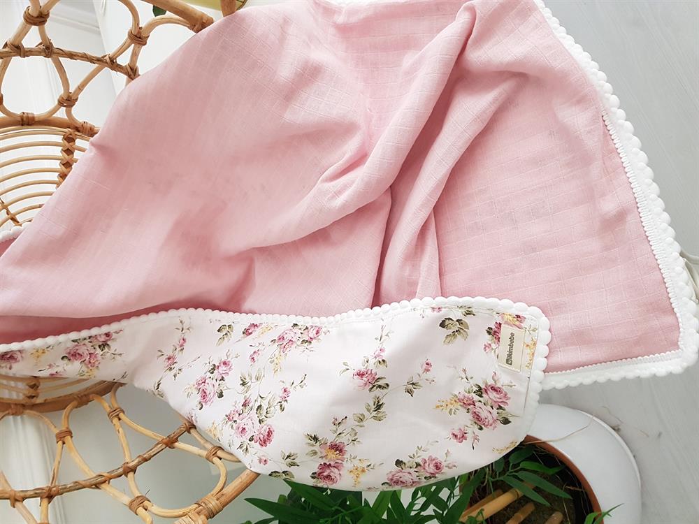 Çiçekli Ponponlu Çift Katlı Bebek Battaniyesi 85x90