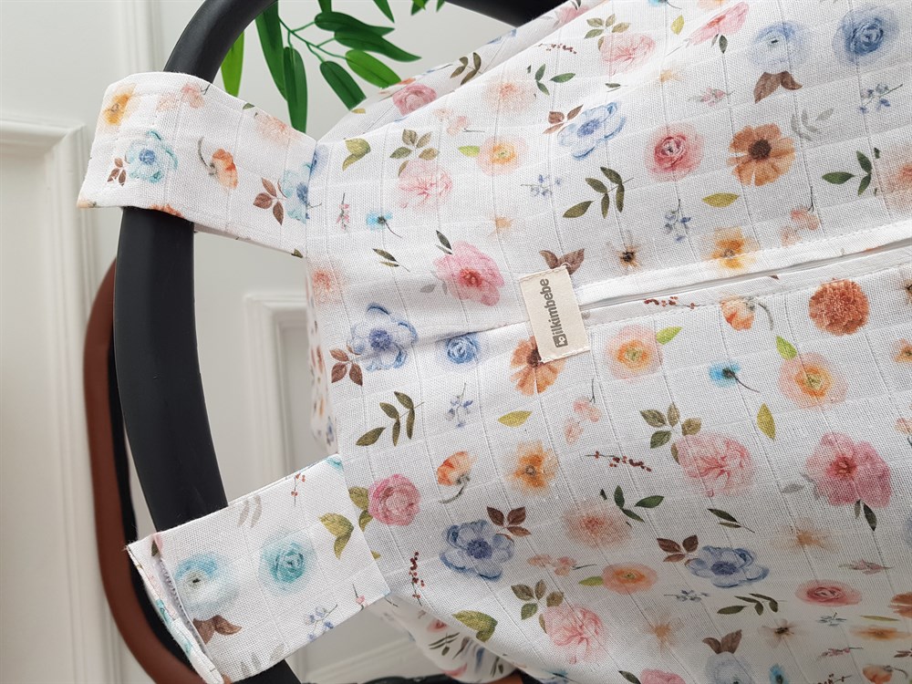 Çiçekli Ponponlu Fermuarlı Bebek Puset Örtüsü