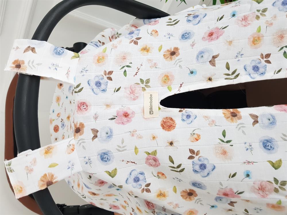 Çiçekli Ponponlu Bebek Puset Örtüsü