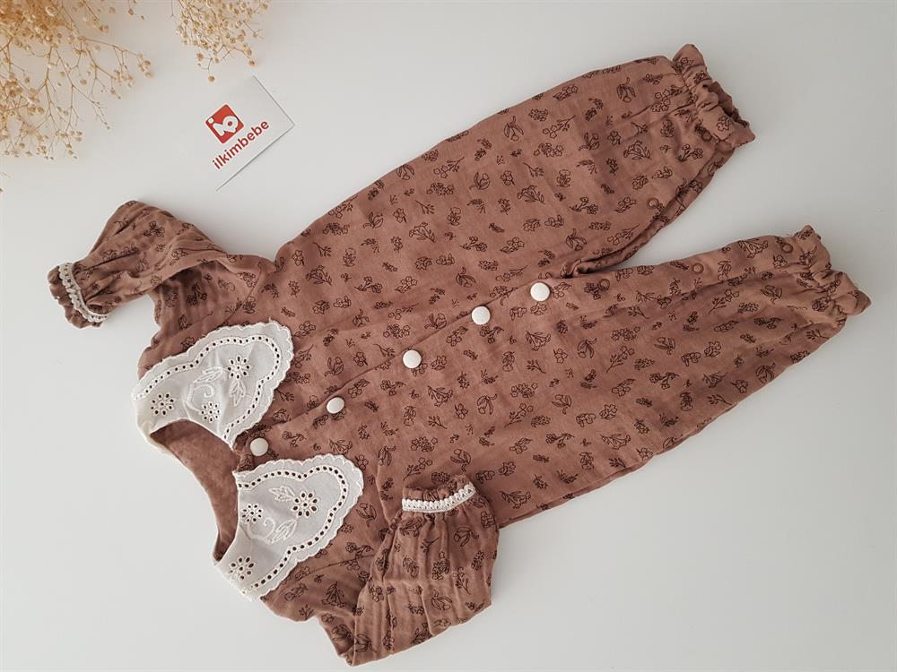 Dantel Yaka Çiçekli Müslin Bebek Tulumu - Kız Tulum