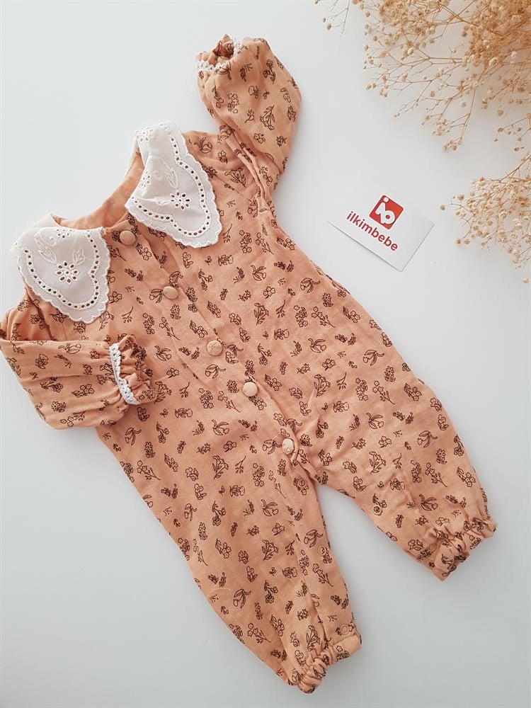 Dantel Yaka Çiçekli Müslin Bebek Tulumu - Kız Tulum
