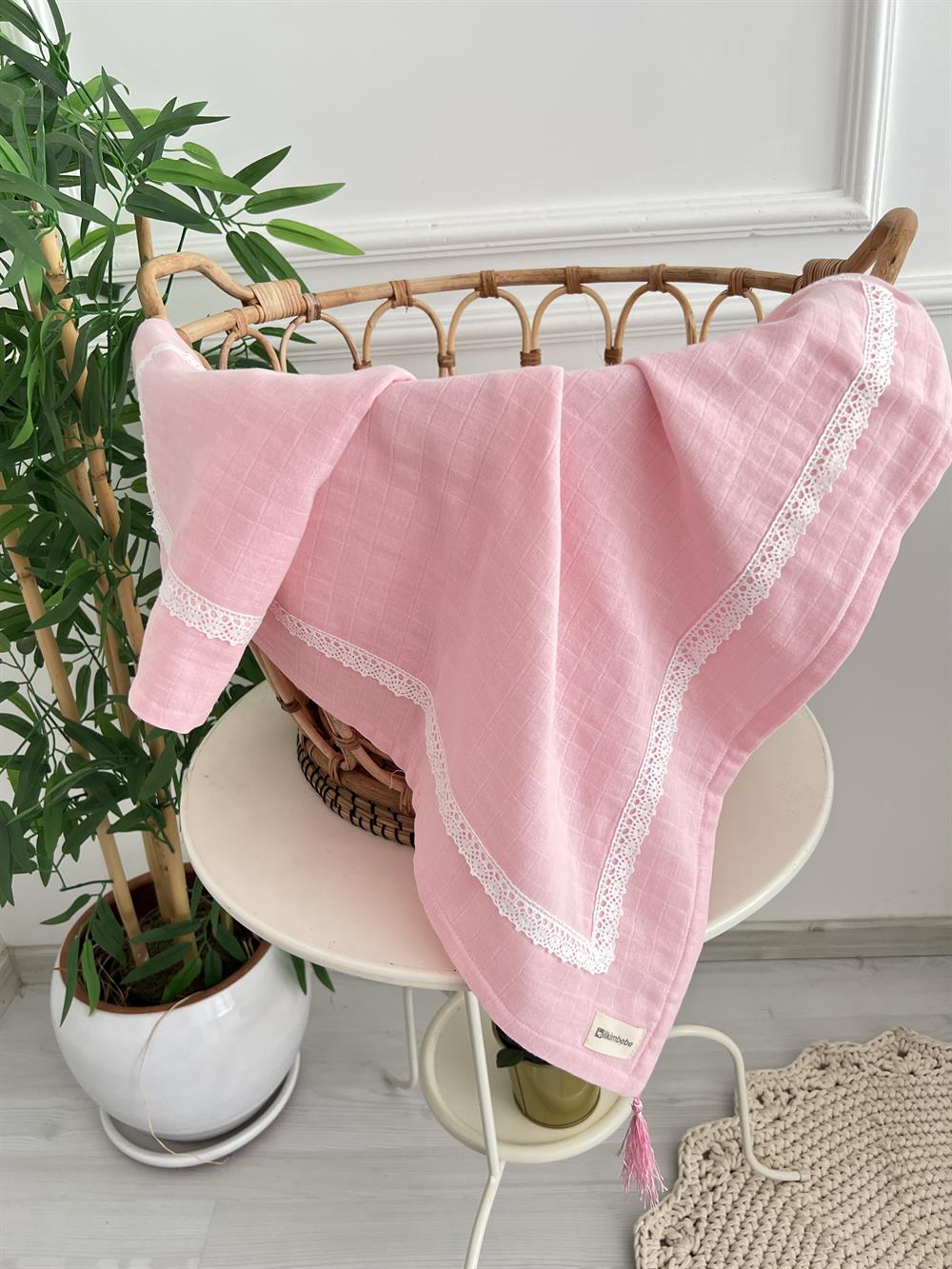 Dantelli Müslin Puset Örtüsü , Çift Kat Müslin Battaniye