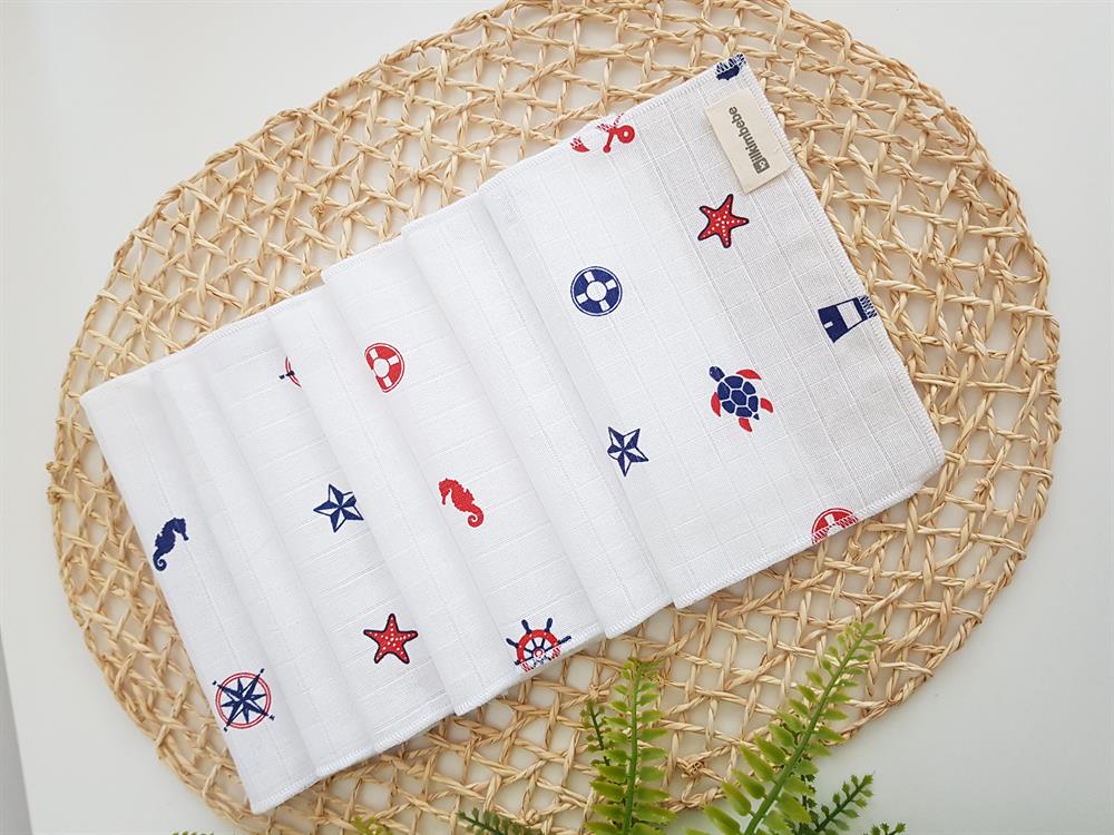 Denizci 7li Müslin Bebek Ağız Silme Mendili