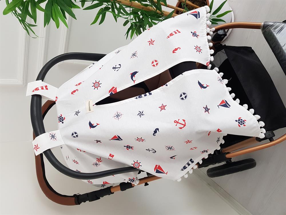 Denizci Ponponlu Bebek Puset Örtüsü