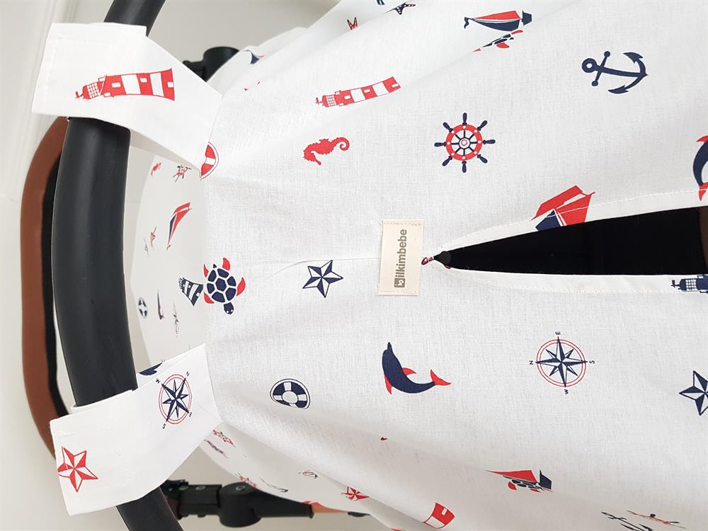 Denizci Ponponlu Bebek Puset Örtüsü