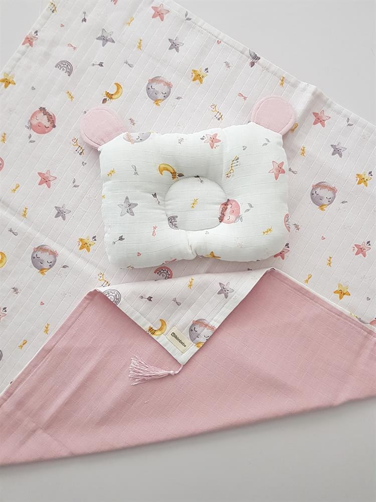 Dolunay Battaniye Müslin Bebek Battaniyesi ve Kulaklı Yastık