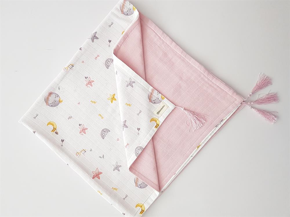 Dolunay Battaniye Müslin Bebek Battaniyesi ve Kulaklı Yastık
