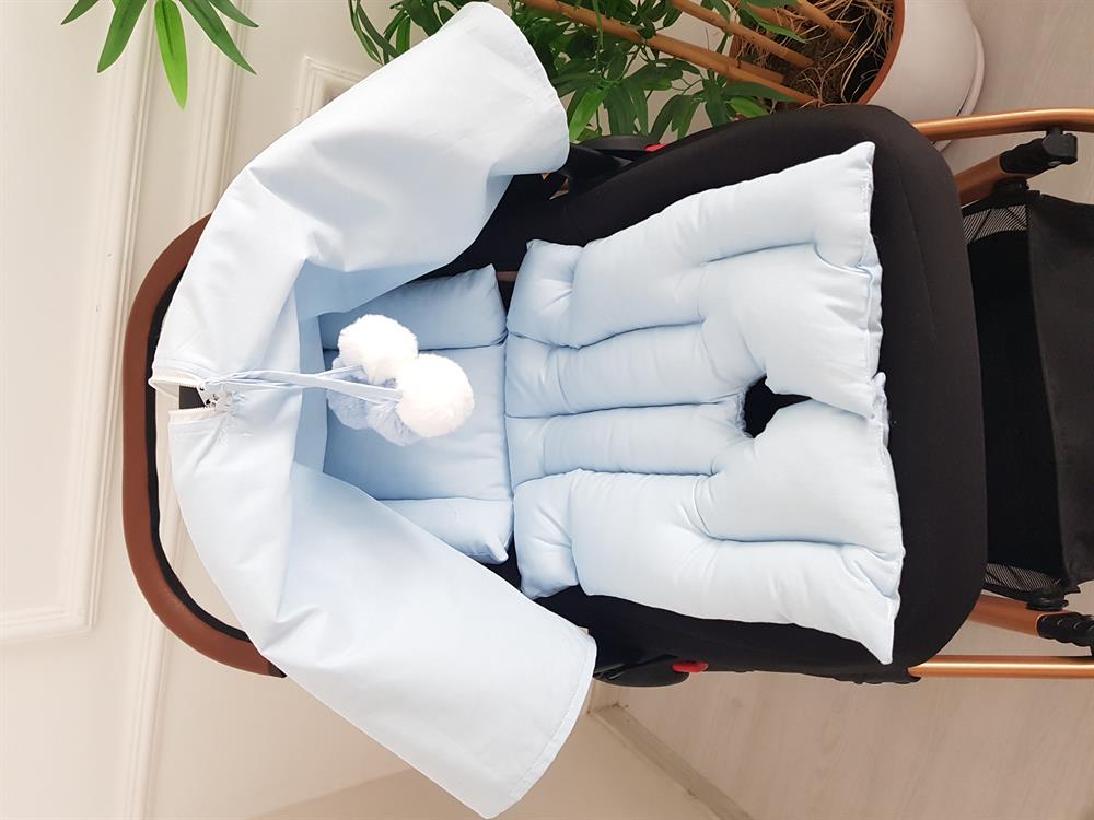 Dolunay Büyük Ponponlu Fermuarlı Bebek Puset Örtüsü ve Puset Minderi