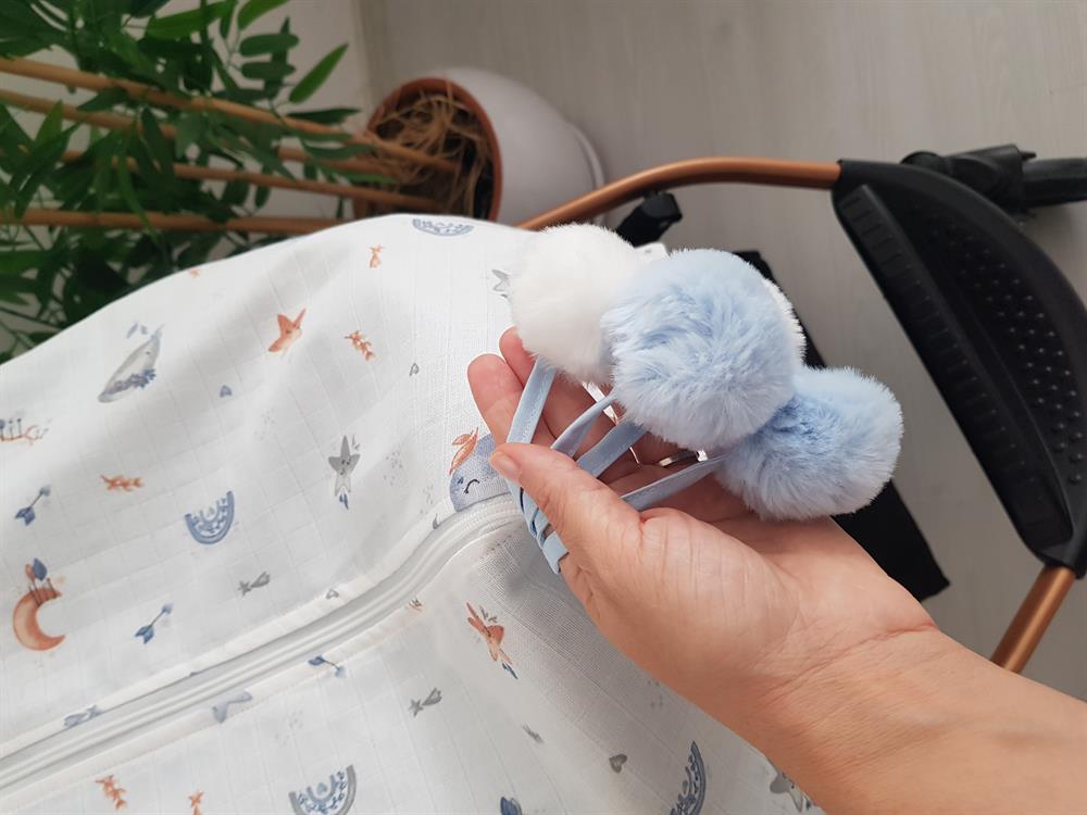 Dolunay Büyük Ponponlu Fermuarlı Bebek Puset Örtüsü ve Puset Minderi