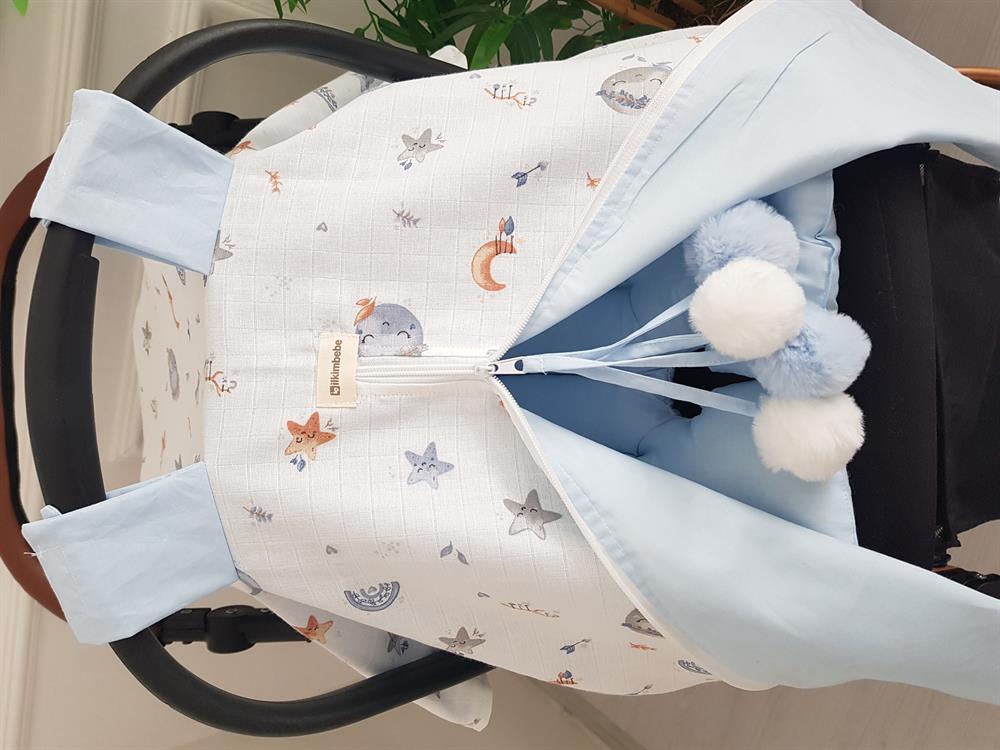 Dolunay Büyük Ponponlu Fermuarlı Bebek Puset Örtüsü ve Puset Minderi