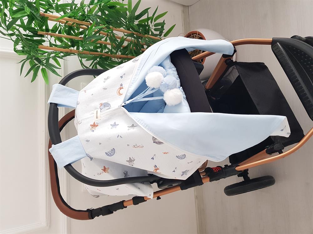 Dolunay Büyük Ponponlu Fermuarlı Bebek Puset Örtüsü ve Puset Minderi