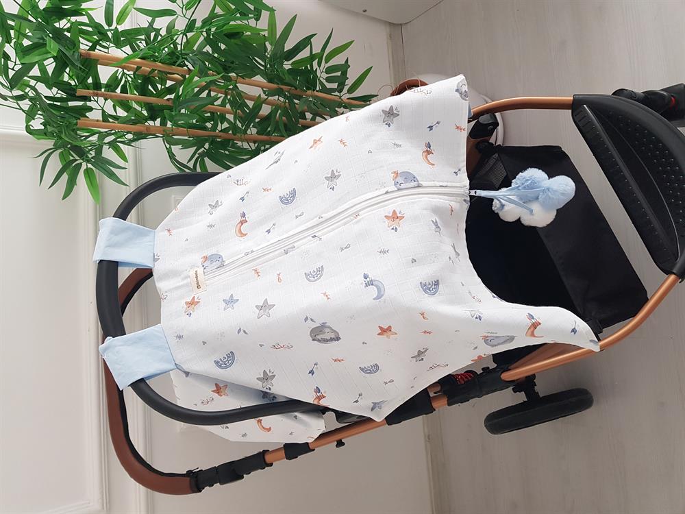 Dolunay Büyük Ponponlu Fermuarlı Bebek Puset Örtüsü ve Puset Minderi