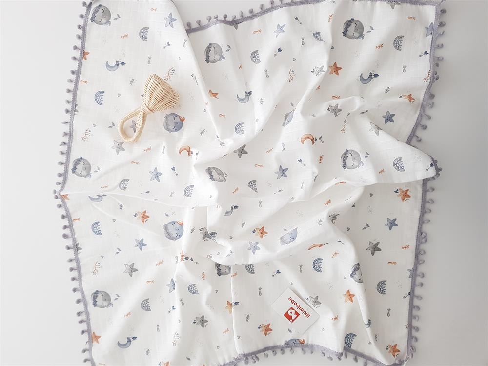 Dolunay Ponponlu Müslin Bebek Battaniyesi 85x90